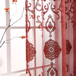Deep red floral lace sheer curtain in minimalist luxury style for living room and bedroom