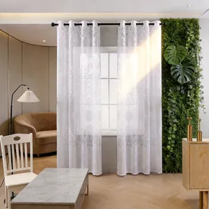 Modern Minimalist Lace Sheer Window Curtain Panel Polyester Grommet Top Damask Pattern Voile For Living Room Bedroom