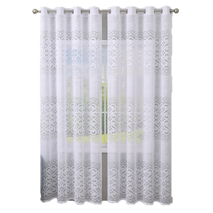 White damascus pattern lace curtain with metal eyelets for living room light filtering