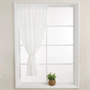 White translucent tencel velvet curtains with ruffled edges for balcony and living room