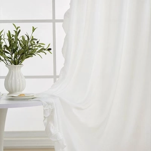 White velvet sheer curtains with elegant ruffled edges for balcony luxury window styling
