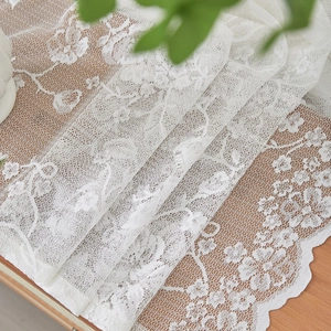 French retro white lace sheer curtain with floral patterns and scalloped edges for home decor