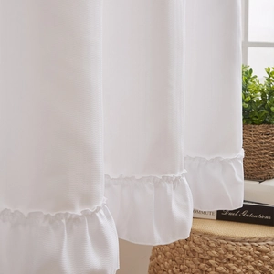 White ruffle tier kitchen curtain with textured phantom yarn fabric for window decor