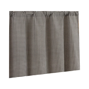 Grey and white checkered short fabric door curtain with rod pocket pleat design