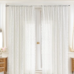 Tenda per Finestra in Pizzo Vintage Francese Semi-Oscurante Bianco Nero Floreale Filato Fenice Bordo Festonato per Camera da Letto