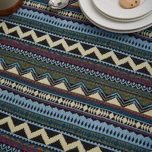 Macro shot of bohemian woven fabric featuring geometric patterns and high-quality textures