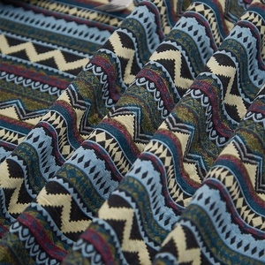 Bohemian ethnic style woven tablecloth with geometric patterns and zigzag stripes