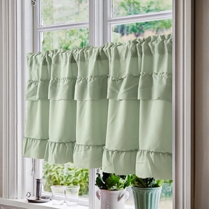 Amerikanischer Stil Polyester Stangendurchschub Café Vorhang Mehrlagige Rüschen Kurzvorhang Für Küche Kleines Fenster Bad Dekor