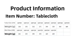 Detailed size chart table for Nordic dustproof tablecloth in various rectangular dimensions