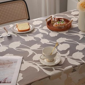 Nappe rétro en dentelle crème avec motifs de tulipes pour salle à manger et pique-nique