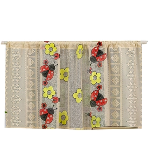 American rustic balloon curtain with ladybug embroidery and scalloped lace edges