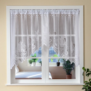 White French lace coffee curtain with hollow teapot patterns for cafe windows