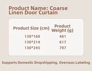 Size chart for linen curtains showing dimensions 130x160cm, 130x214cm, and 130x245cm