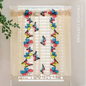 Ins Style Lace Cafe Curtain Butterfly Mushroom Ladybug Embroidery Small Window Decor Tassel Design Pastoral Half Curtain