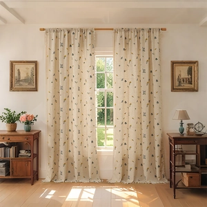 Tende in Poliestere Minimaliste Giapponesi Ricamo Floreale di Grano Bordo con Nappe Trattamenti per Finestre Camera da Letto