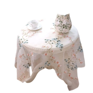 Elegant Chinese style round lace tablecloth with embroidered peach blossom and pine patterns