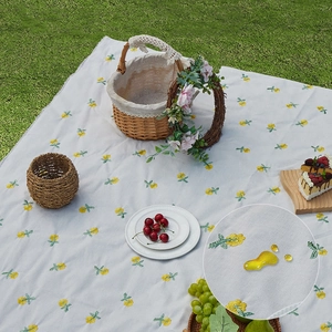 Waterproof Thickened Picnic Mat Sunflower Embroidered Outdoor Camping Blanket Pastoral Style Floral Grass Mat Portable Travel Beach Excursion