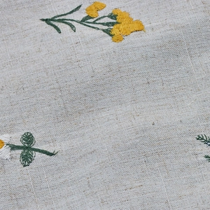 Ins style picnic mat with floral embroidery on natural linen fabric for outdoor camping
