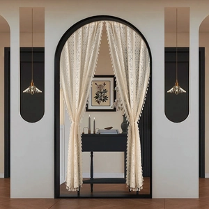 French Vintage Cream Lace Door Curtain Punch Free Bedroom Living Room Arch Partition Window Gauze Tassel Bohemian Floral Crochet Doorway Drapery