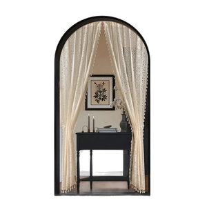 French cream retro lace arched door curtain with tassel trim and elegant hollow design