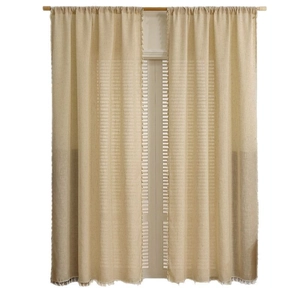 Japanese style linen blend semi-sheer curtains with fringed edges and rod pocket design