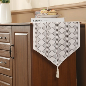 White Lace Table Runner Hollow Geometric Diamond Pattern with Tassels for Dining Table Coffee Table Wedding Home Decor