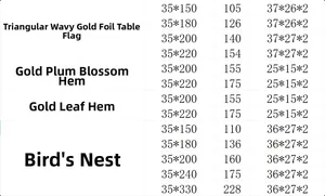 Size guide for embroidered table runners showing dimensions for various luxury styles