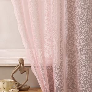 Pink French style floral lace sheer curtains for bedroom with soft natural lighting