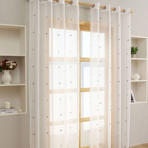 Modern white sheer curtain with cat embroidery for living room bedroom balcony