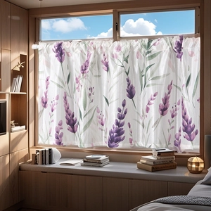 Lavender Print Café Curtain Fresh Pastoral Style Polyester Small Half Curtain For Kitchen Bedroom Study Home Decor Valance