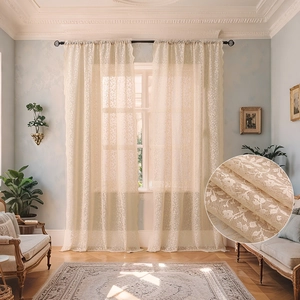French Vintage Floral Lace Sheer Curtains Scalloped Edge Polyester Window Treatments For Living Room Bedroom Rod Pocket