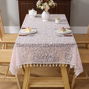 French Pastoral Lace Tablecloth Floral Jacquard Embroidered Polyester Table Cover With Tassel For Home Kitchen Decor