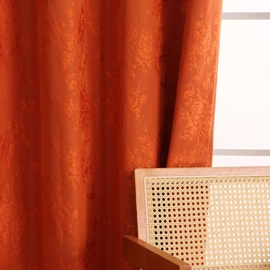 Orange embossed rose floral jacquard blackout curtains for bedroom and living room