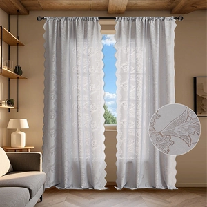 Rideaux en Dentelle Brodée de Tulipes Américaines Bord Festonné Voile Transparent pour Salon Chambre Balcon Décoration Maison