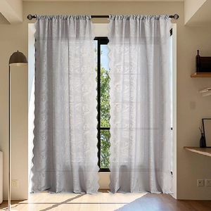 Rideaux élégants en dentelle grise avec broderie de tulipes pour le balcon et le salon chic