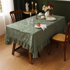 French Vintage Ruffle Lace Tablecloth Thickened Polyester Jacquard Floral Rectangular Table Cover For Dining Room Decoration