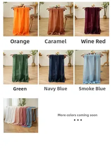 Détails de diverses couleurs de chemins de table en mousseline pour mariages et fêtes