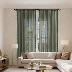 American Pastoral Lace Sheer Curtains Bohemian Hollow Out Crochet Window Panel Tassel Edged Polyester Screen For Living Room