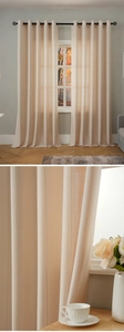 Detailed view of champagne vertical striped sheer curtains with premium metal grommet top