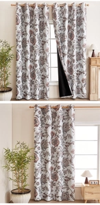 Detail of vintage floral blackout curtain with premium thick light-blocking lining