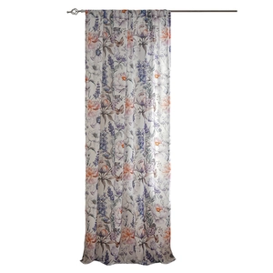 Country style white curtain with purple lavender and peony floral patterns for living room