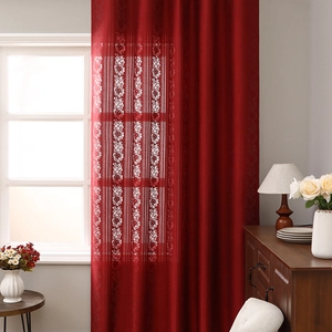 Elegant dark red lace curtains with white floral pattern for bedroom and living room