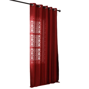 Elegant burgundy lace hollow curtains with floral patterns and modern grommet design