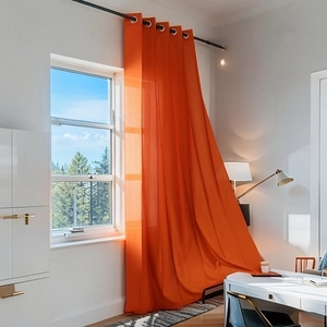 Modern orange blackout grommet curtains for living room with vertical stripe texture fabric