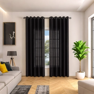 Modern Minimalist Polyester Cotton Blend Sheer Curtains Vertical Stripe Slat Texture Semi-Transparent Grommet Top Window Voile For Living Room Bedroom Hotel