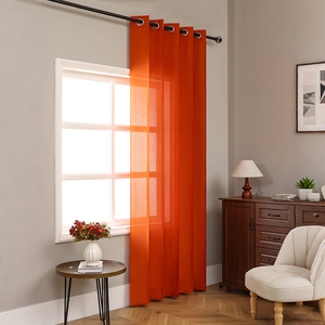Minimalist bright orange vertical stripe sheer curtain with metal grommets for home decor