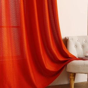 Bright orange vertical striped sheer curtain for modern living rooms and bedrooms