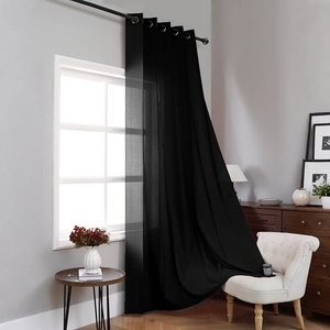 Modern black grommet blackout curtain with vertical stripe texture for luxury living rooms