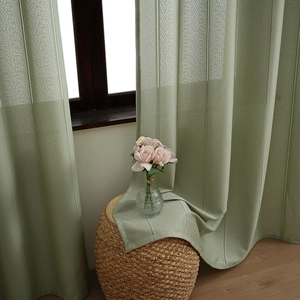 Elegant light green vertical striped semi-sheer curtain for living room and bedroom decor