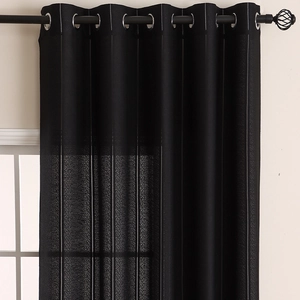 Black blackout curtain with silver grommets and vertical stripe texture for living room decor